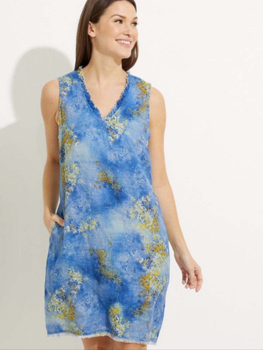 Aliso Sherry / 100 % linenn /Blue Floral Sleeveless Dress